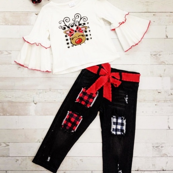 Other - Cream Reindeer Top and Matching Denim Jeans